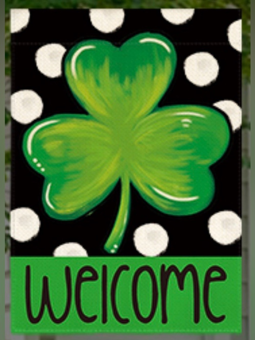 Welcome Shamrock Door Flag - Green Polka Dot St. Patrick's Day Decor - Picture 2 of 3